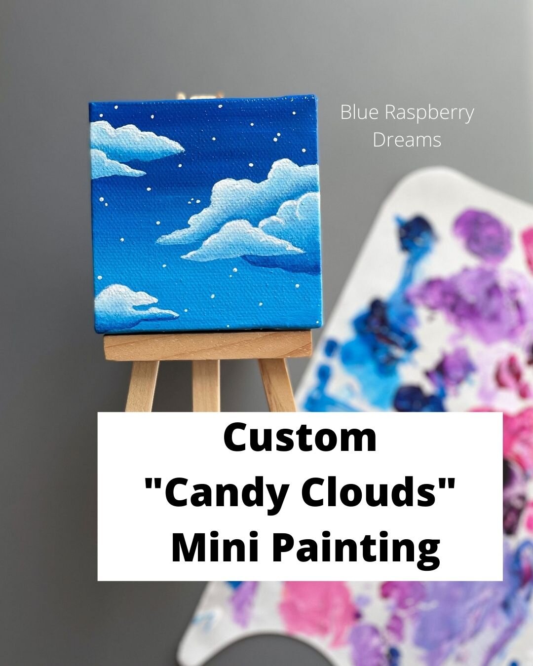 Custom 3x3in "Candy Clouds" Mini-Painting with Easel