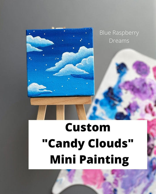 Custom 3x3in "Candy Clouds" Mini-Painting with Easel