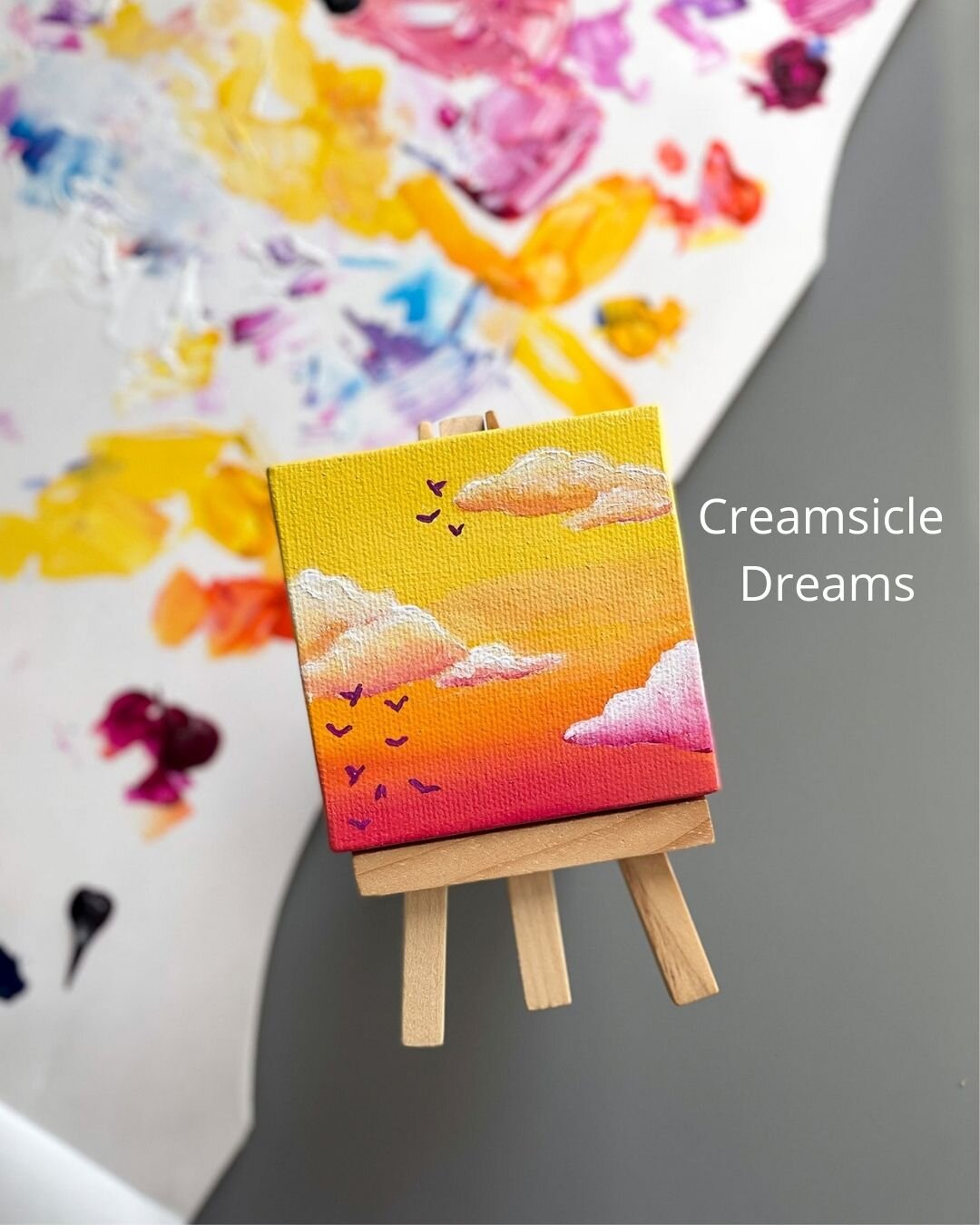 Custom 3x3in "Candy Clouds" Mini-Painting with Easel