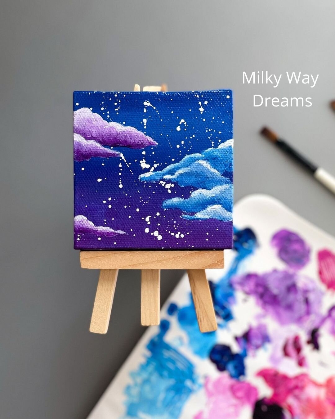 Custom 3x3in "Candy Clouds" Mini-Painting with Easel