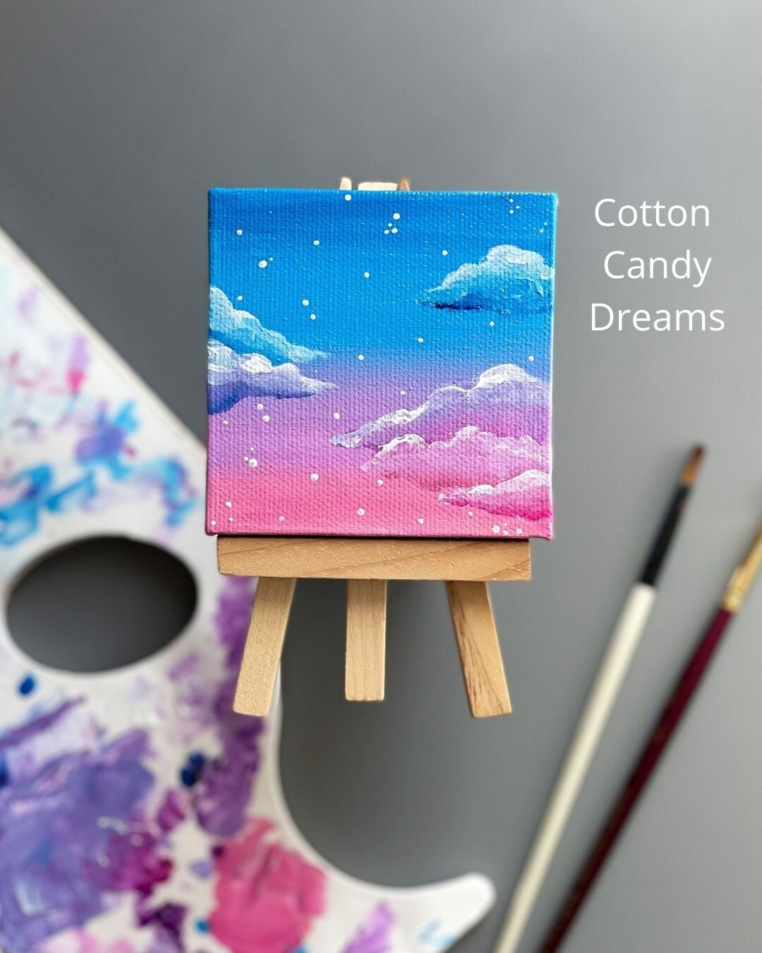 Custom 3x3in "Candy Clouds" Mini-Painting with Easel