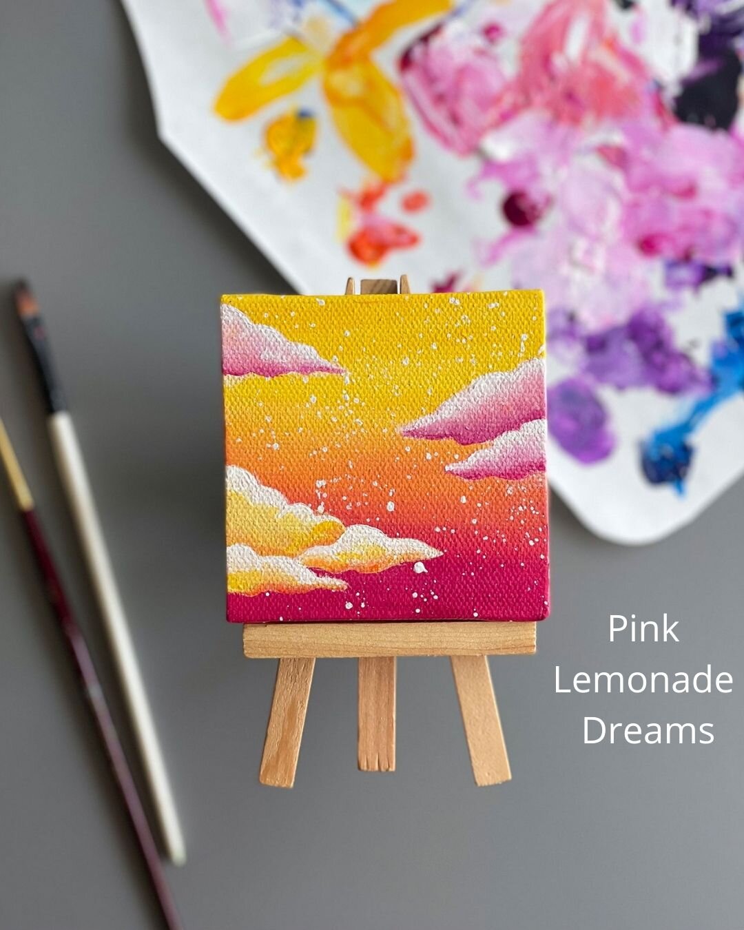 Custom 3x3in "Candy Clouds" Mini-Painting with Easel