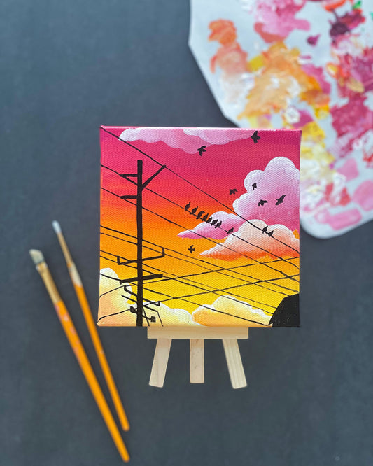 "Arrival of the Birds" Mini-Painting with Easel