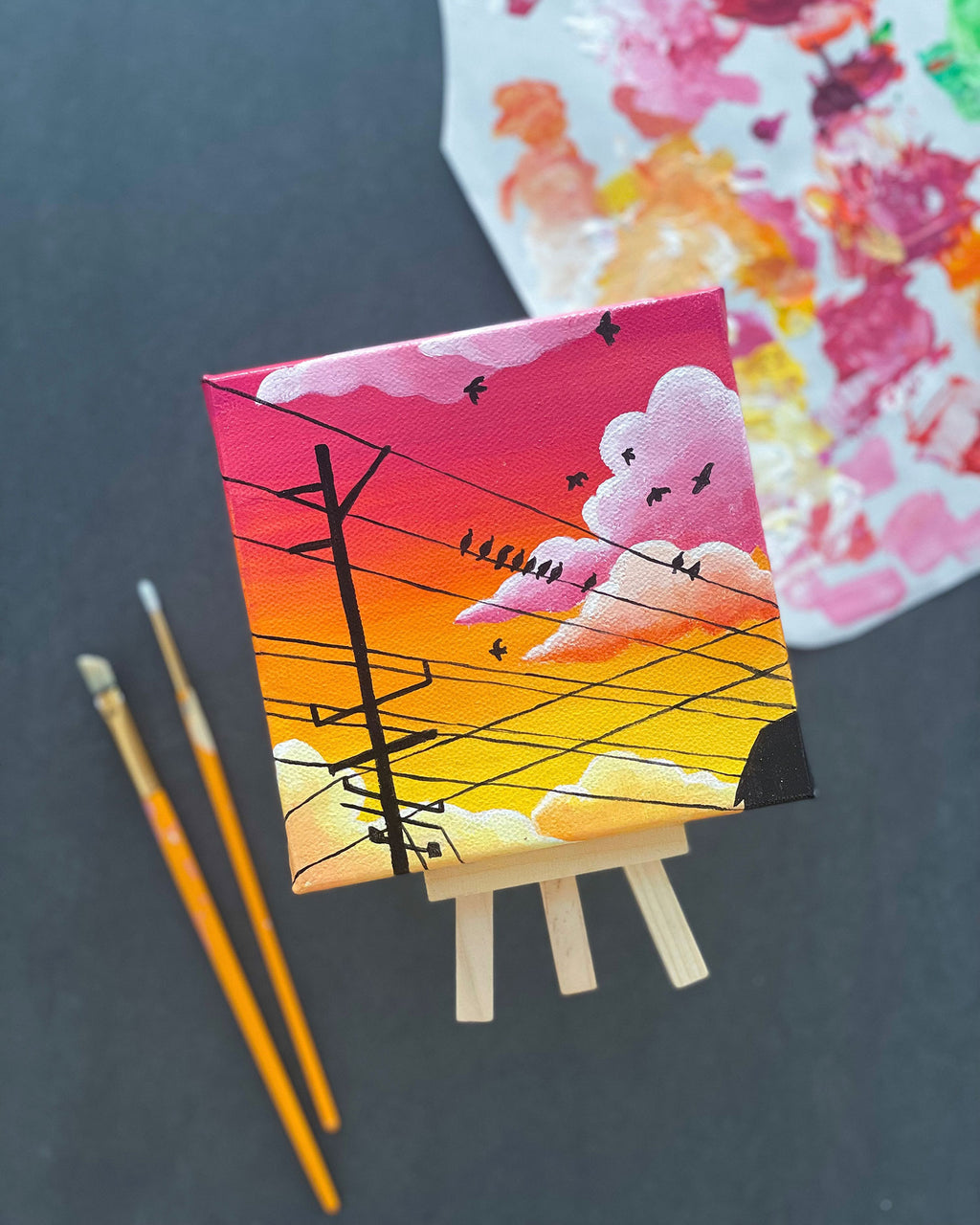 "Arrival of the Birds" Mini-Painting with Easel