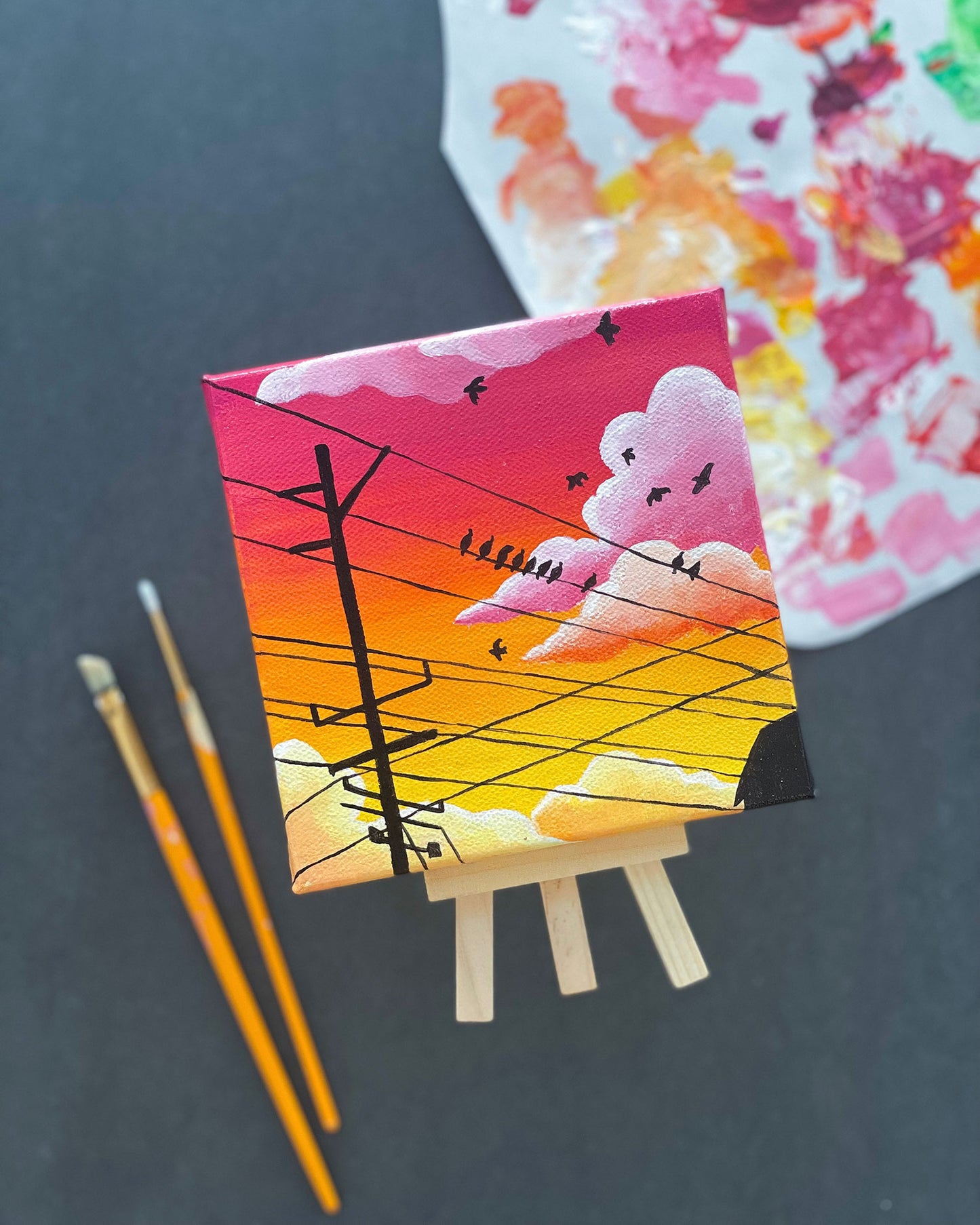 "Arrival of the Birds" Mini-Painting with Easel