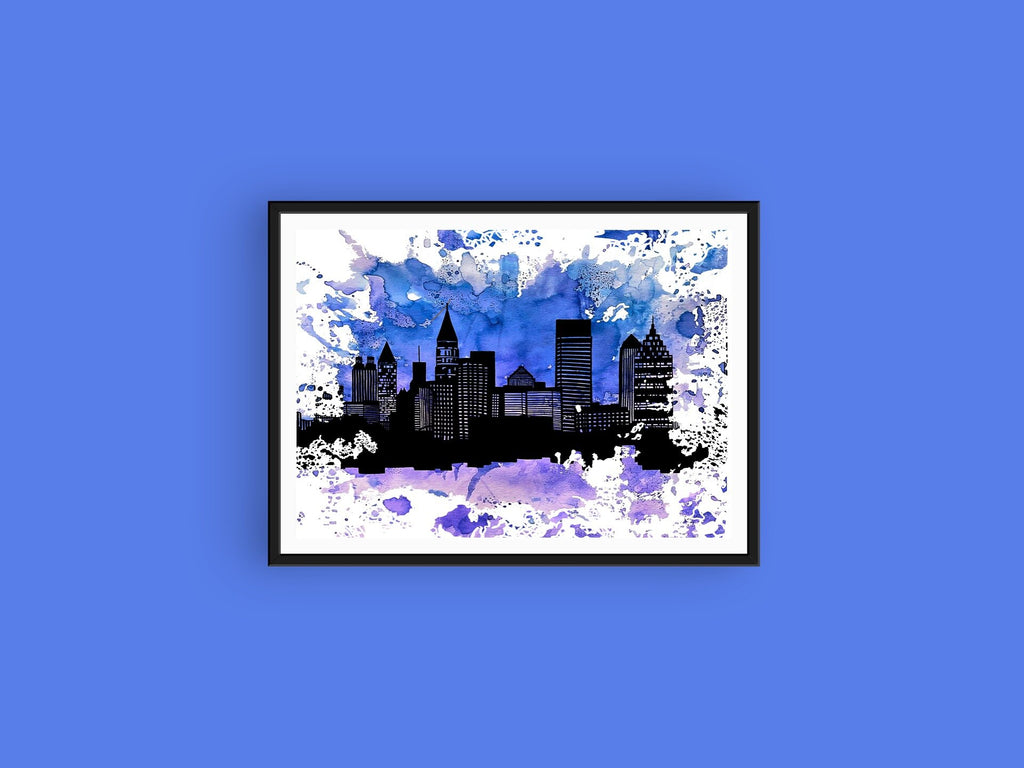 Watercolor City Silhouette Print
