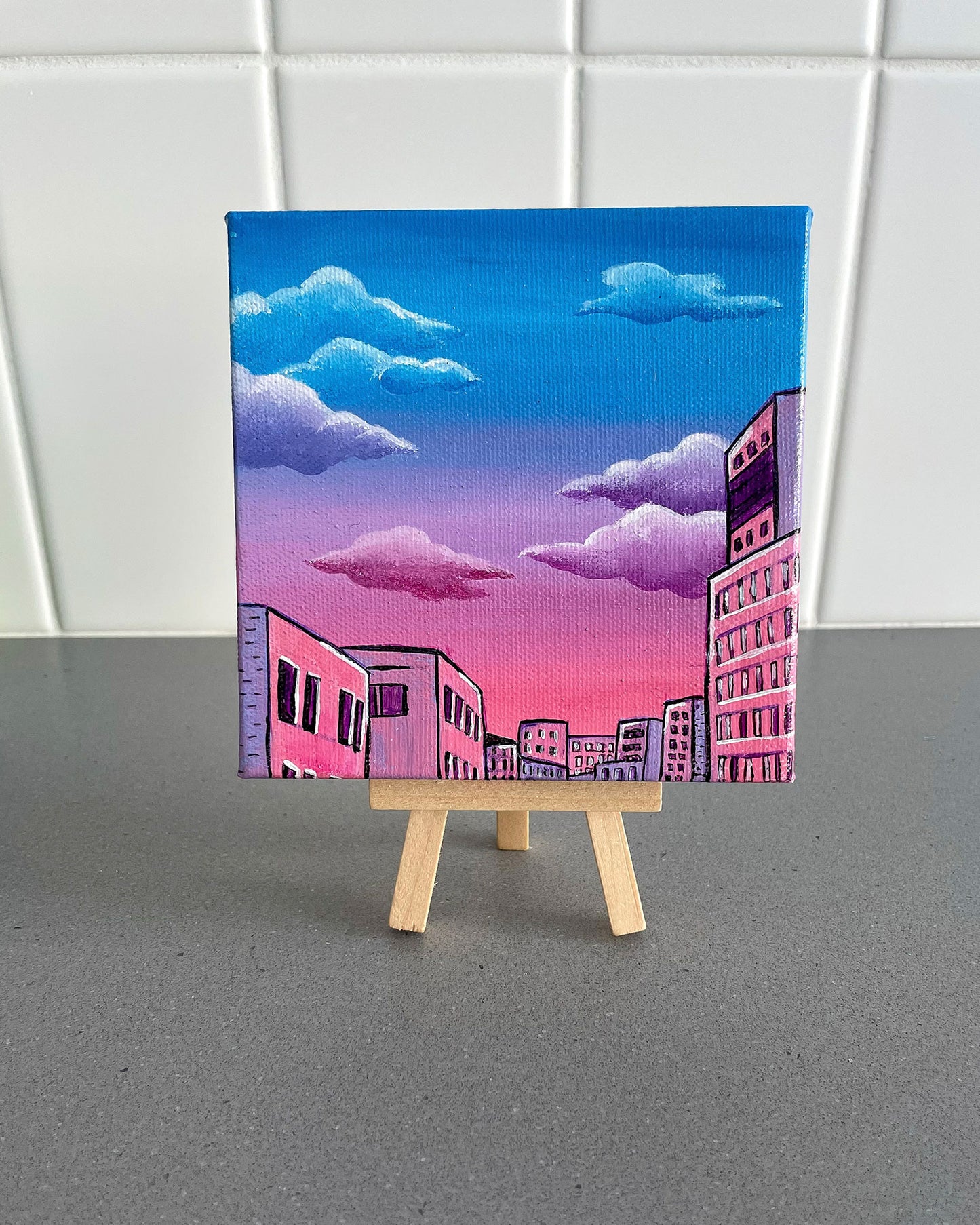 "City Reflections" Mini-Painting with Easel