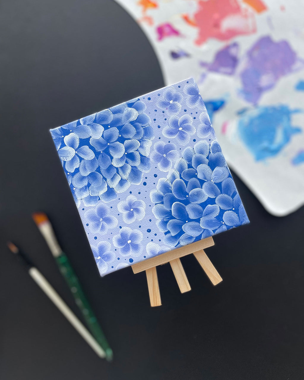 "Very Peri Hydrangeas" Mini-Painting with Easel