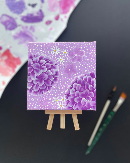 "Orchid Purple Hydrangeas" Mini-Painting with Easel