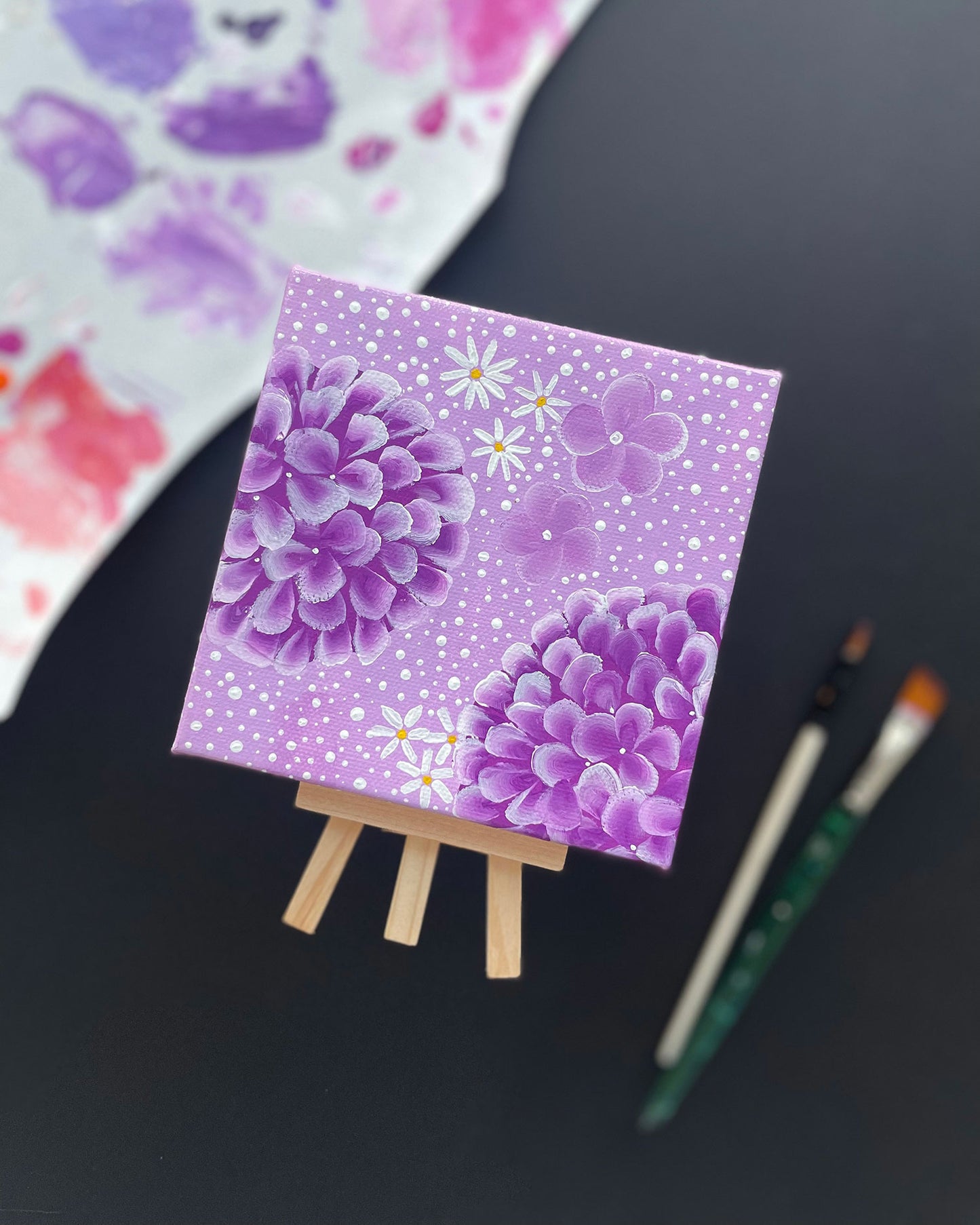 "Orchid Purple Hydrangeas" Mini-Painting with Easel