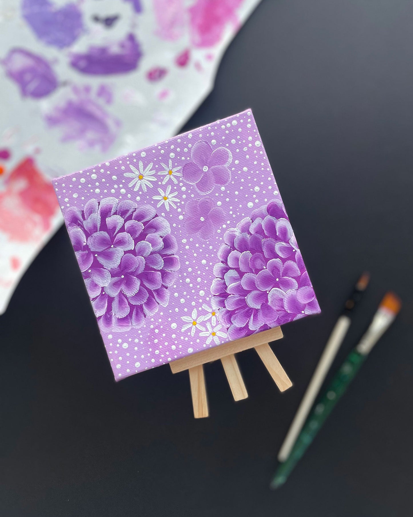 "Orchid Purple Hydrangeas" Mini-Painting with Easel