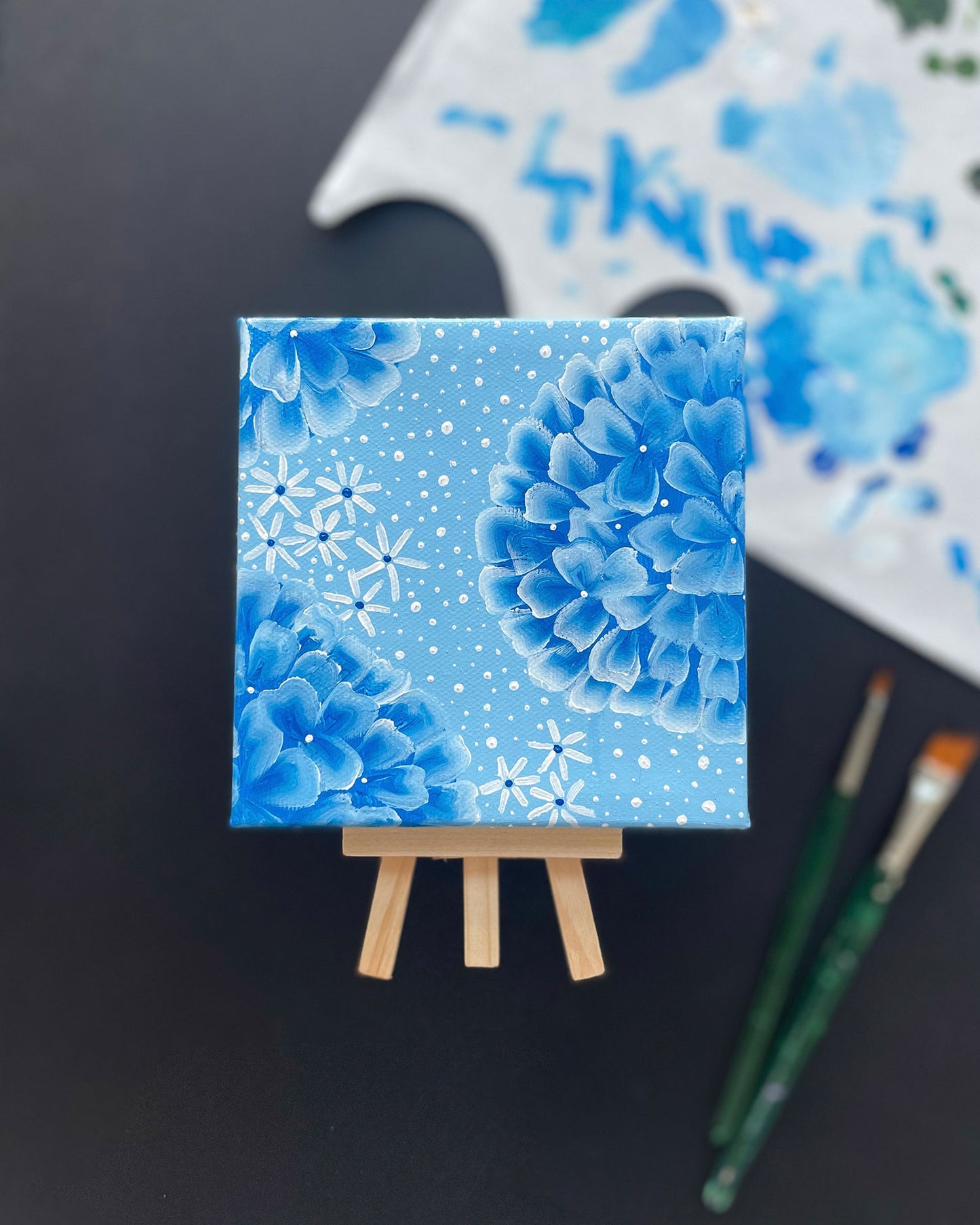 "Nikko Blue Hydrangeas" Mini-Painting with Easel