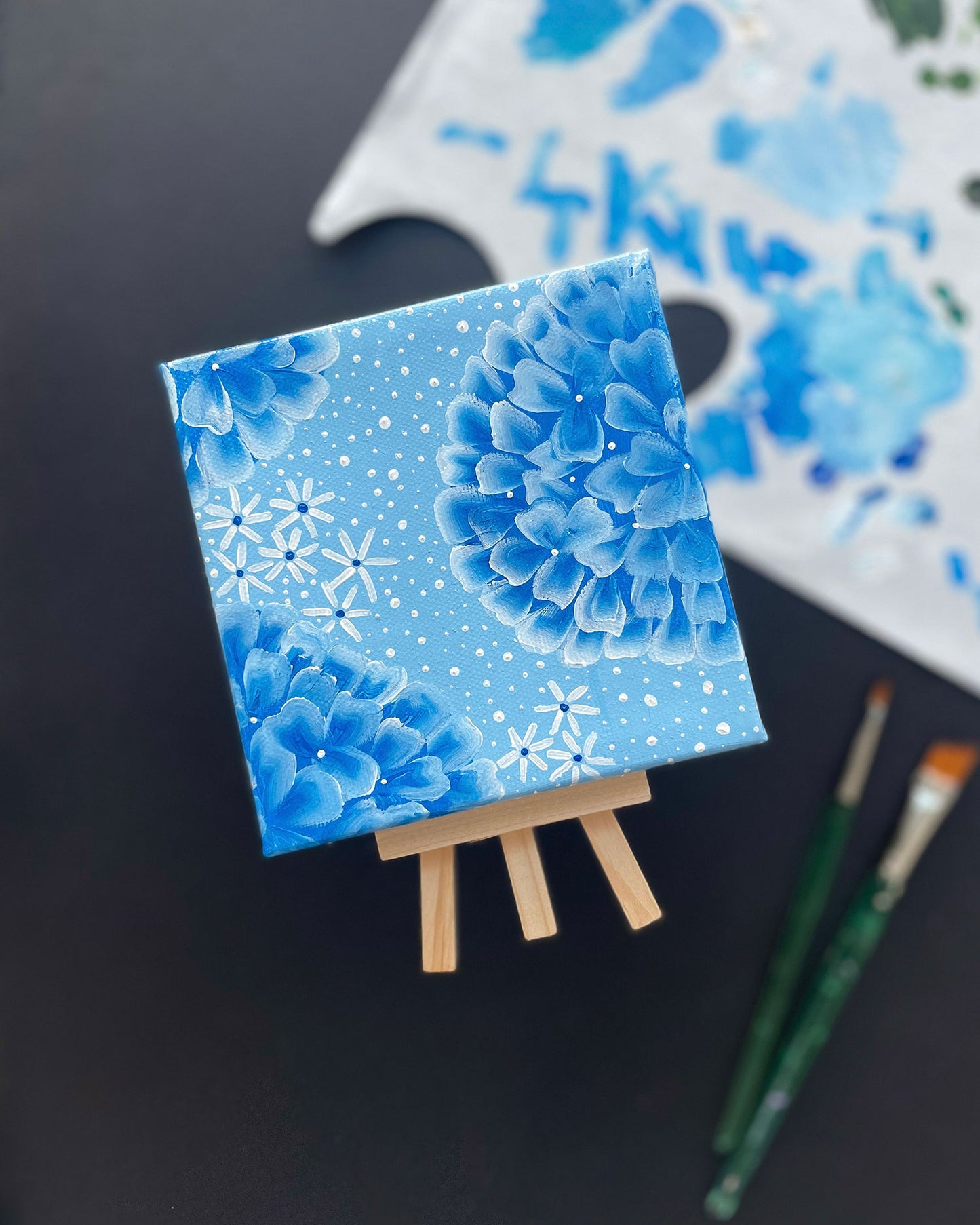 "Nikko Blue Hydrangeas" Mini-Painting with Easel