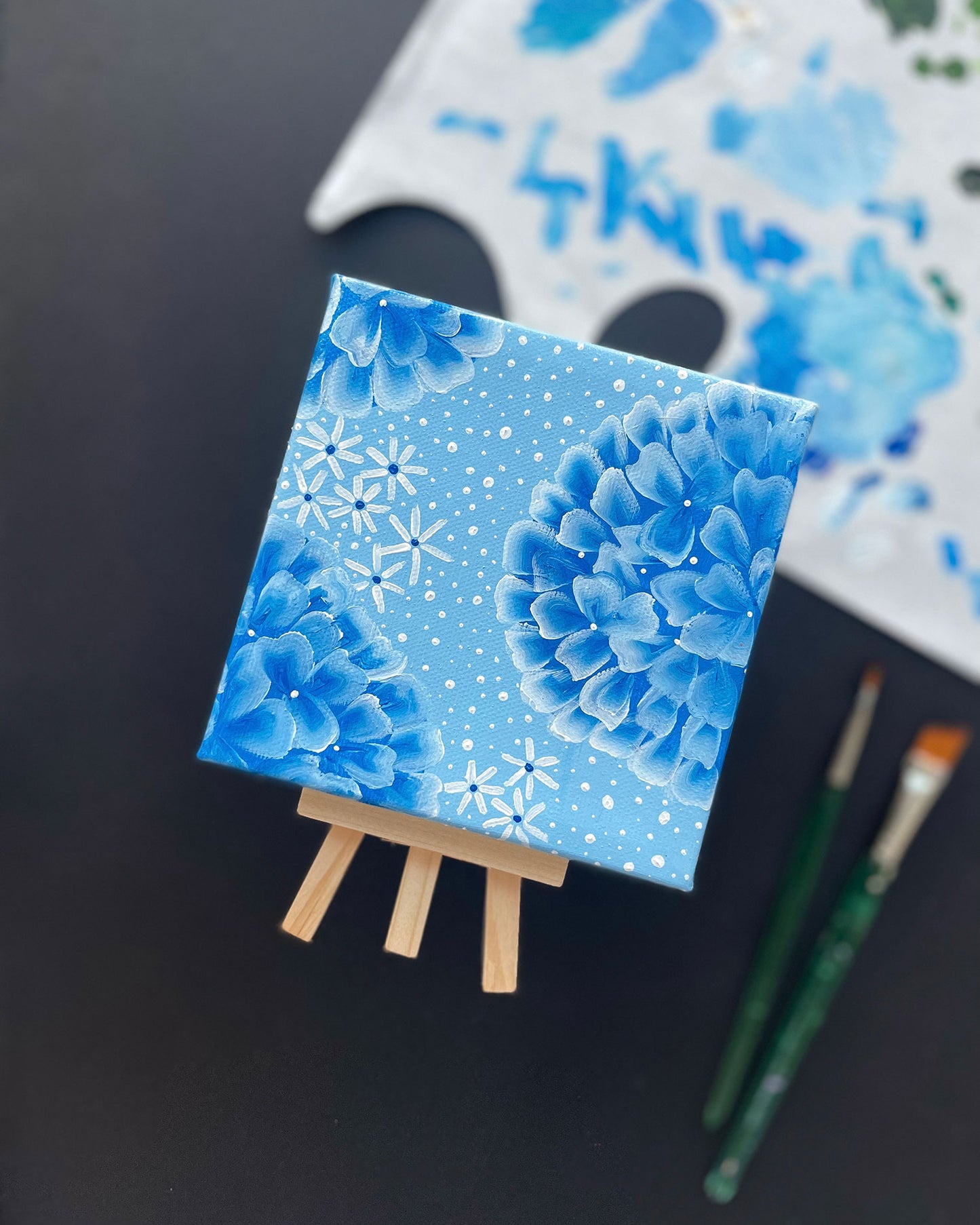 "Nikko Blue Hydrangeas" Mini-Painting with Easel