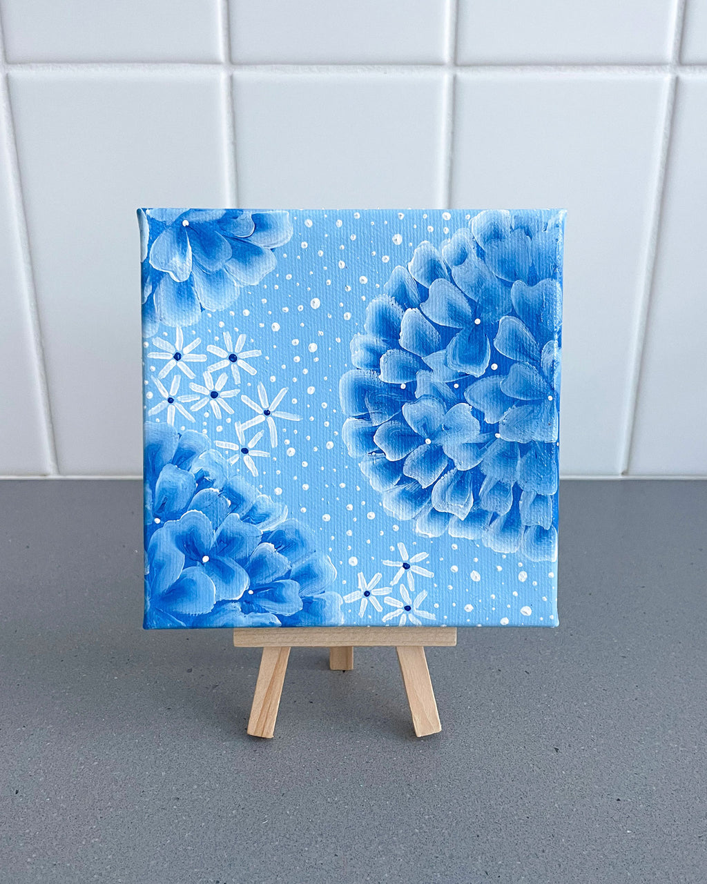 "Nikko Blue Hydrangeas" Mini-Painting with Easel