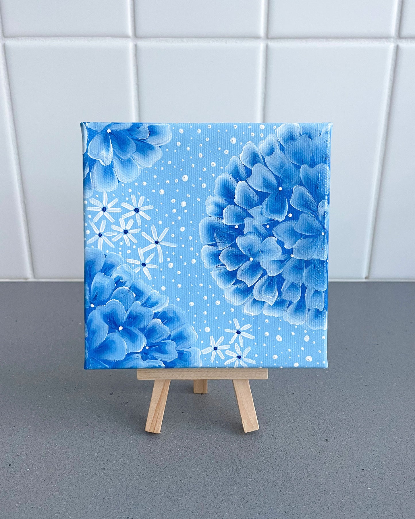 "Nikko Blue Hydrangeas" Mini-Painting with Easel