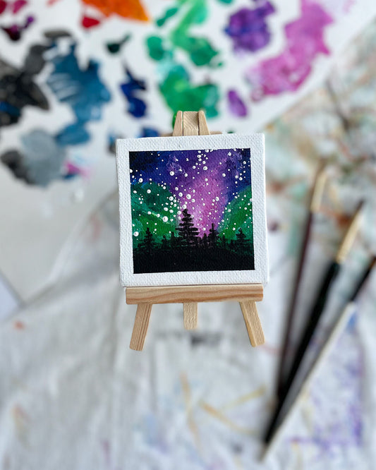 "Alaska Northern Lights" Mini-Painting with Easel