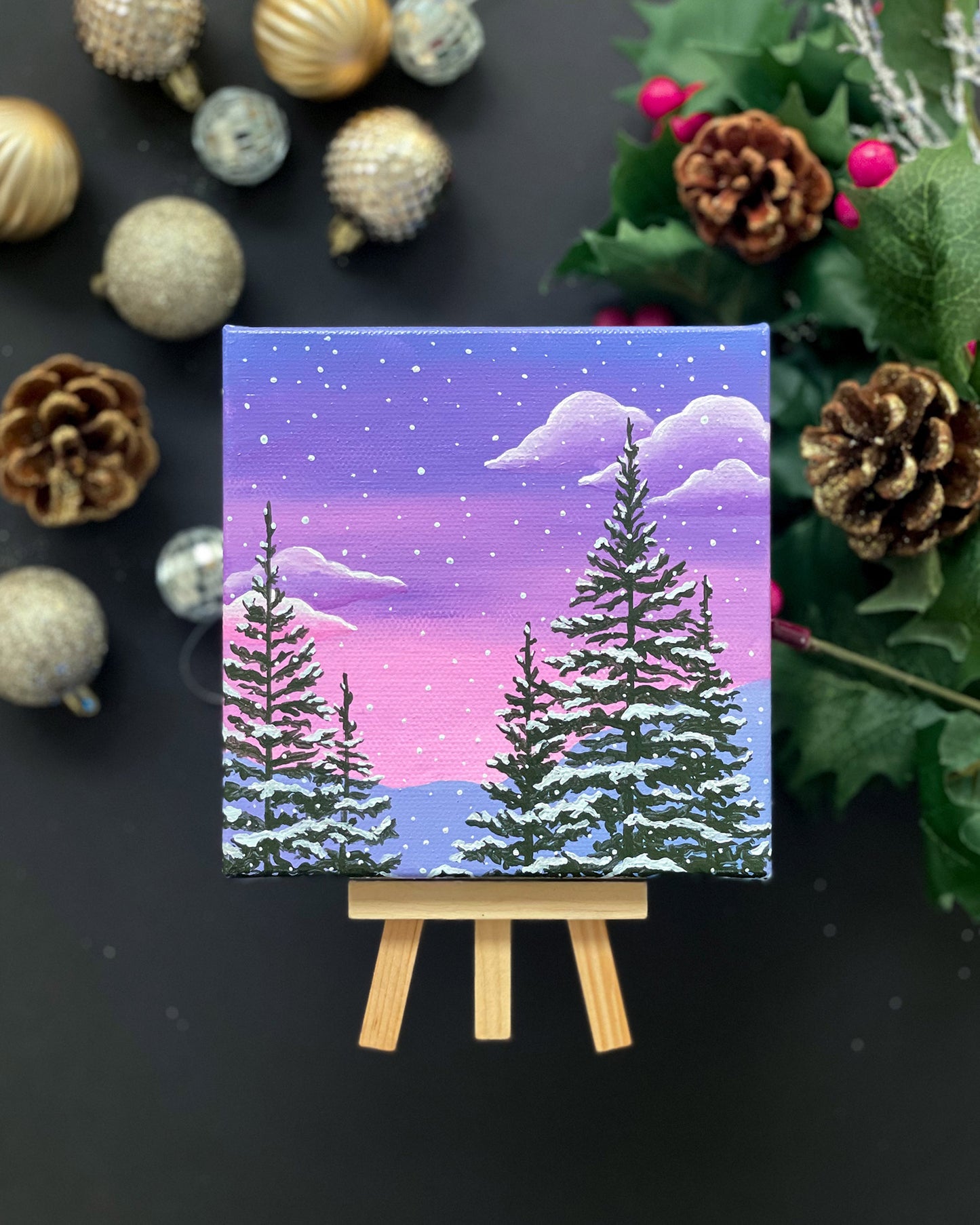 "Twilight Snowfall" Mini-Painting with Easel