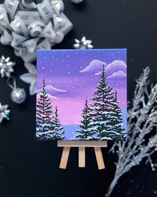 "Twilight Snowfall" Mini-Painting with Easel