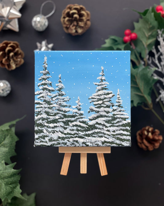"Wintry Cabin Views" Mini-Painting with Easel