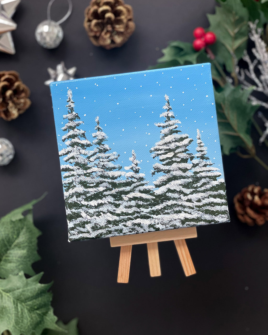 "Wintry Cabin Views" Mini-Painting with Easel