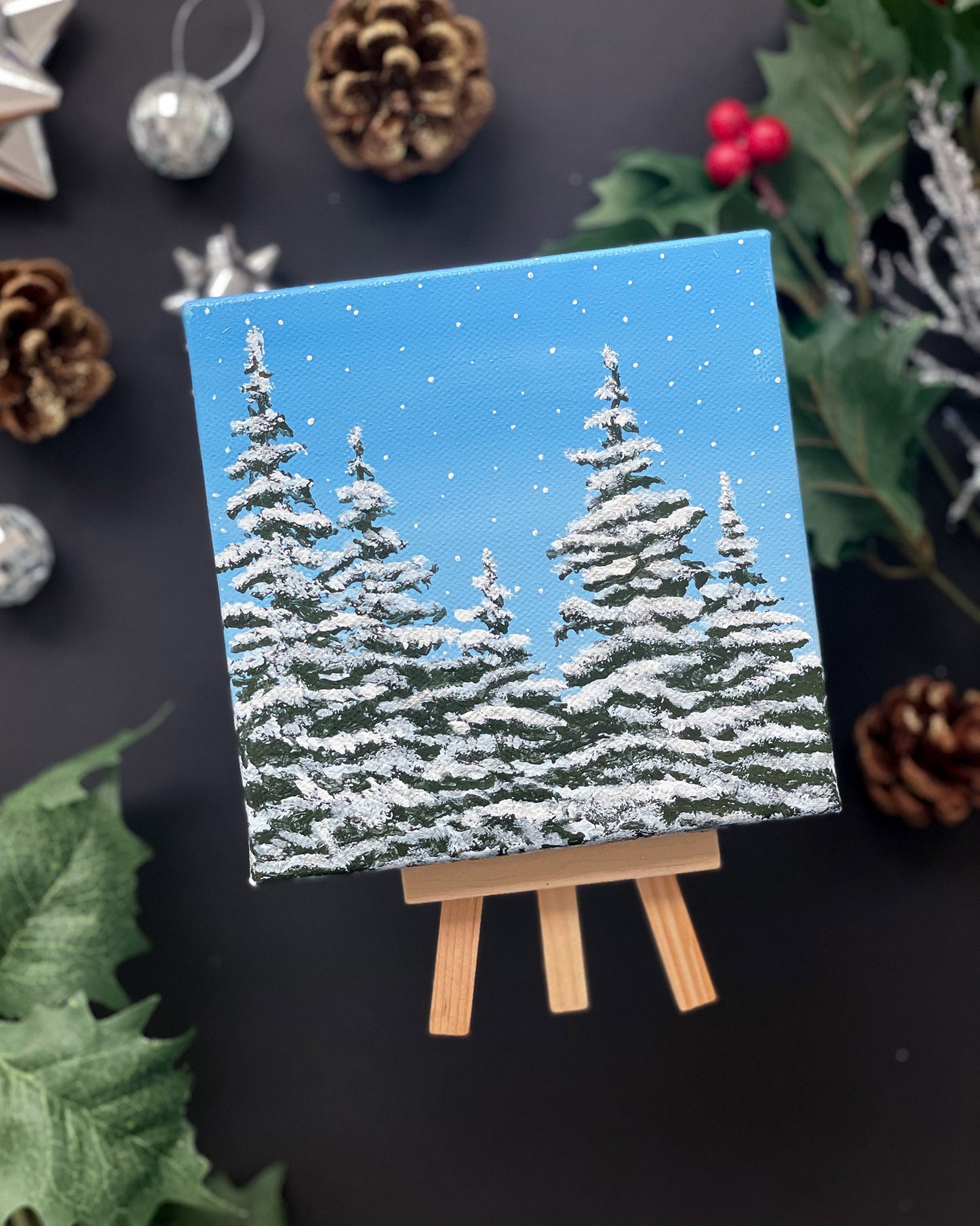 "Wintry Cabin Views" Mini-Painting with Easel