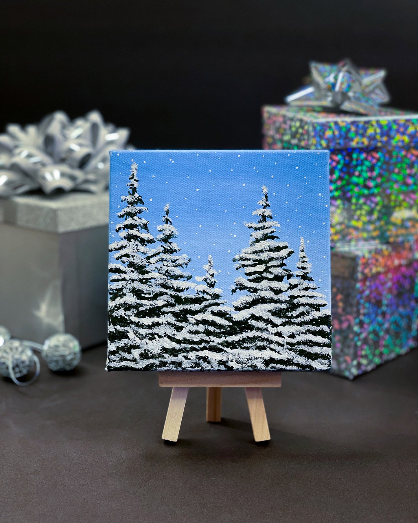 "Wintry Cabin Views" Mini-Painting with Easel